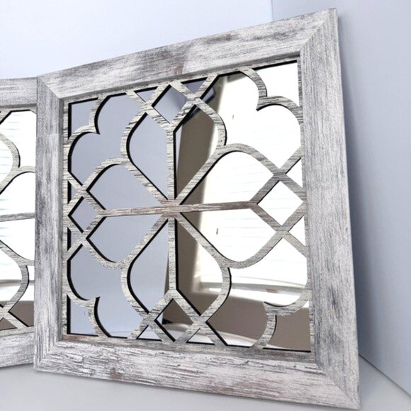 2 PCS Square Wall Mirror Gorgeous Rustic 12x12 in Barn Wood Carved Floral design - Picture 5 of 10